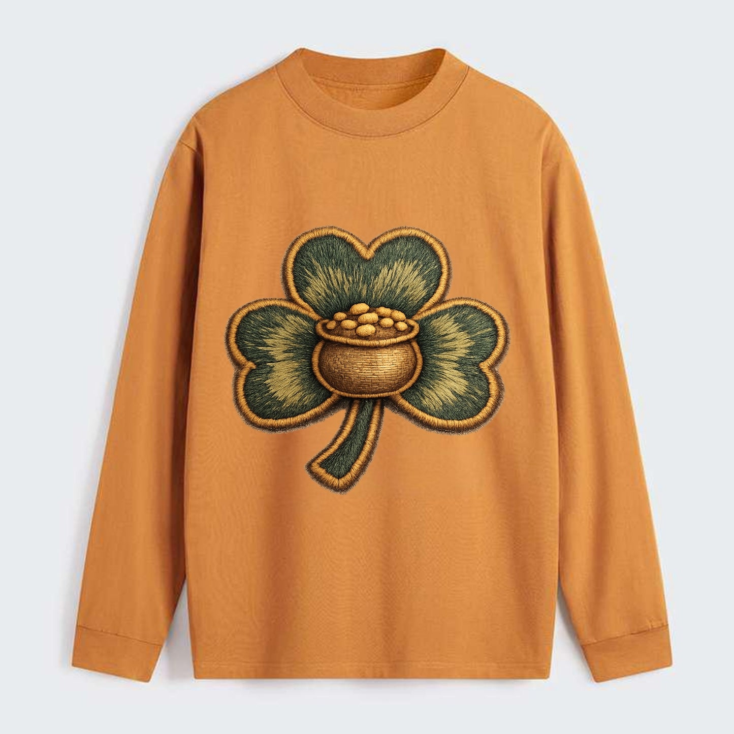 ST PATRICKS CLOVER - lucky clover with gold in green and gold , Irish - Classic Long Sleeve Shirt - Orange