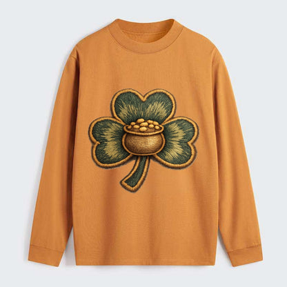 ST PATRICKS CLOVER - lucky clover with gold in green and gold , Irish - Classic Long Sleeve Shirt - Orange