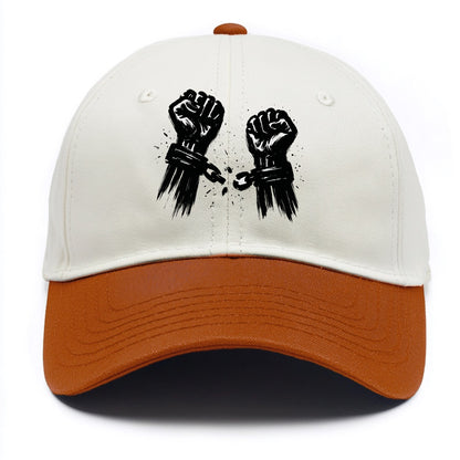Two raised fists breaking chains - liberation and freedom ink painting - Two Tone Cap - Orange