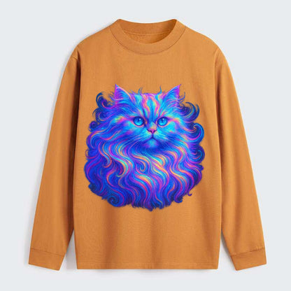 Luxurious Persian cat with flowing fur that refracts into rainbow - Classic Long Sleeve Shirt - Orange