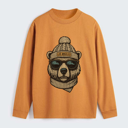 California Grizzly Bear wearing Los Angeles beanie with pom pom and - Classic Long Sleeve Shirt - Orange