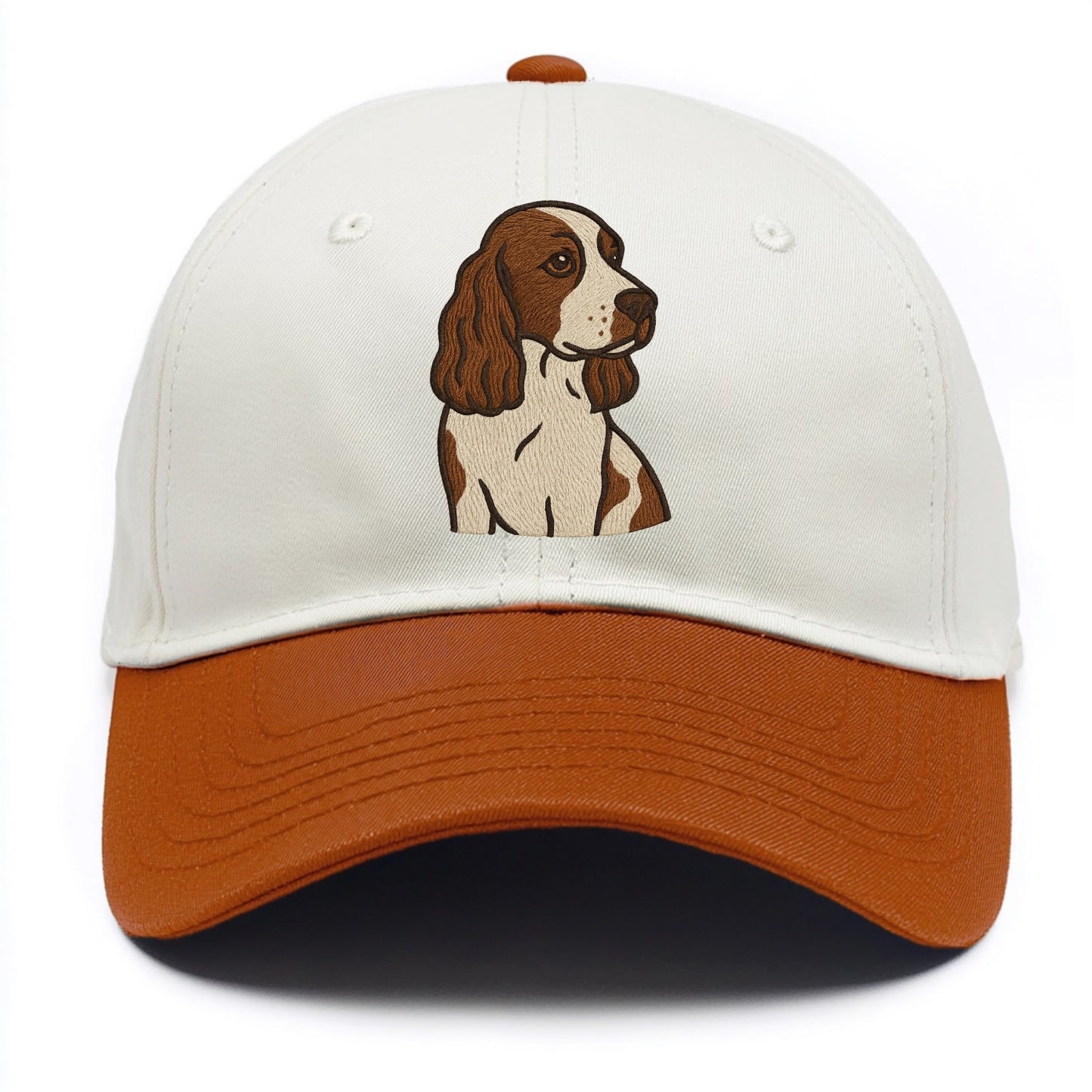 English Cocker Spaniel - Liver and white embroidered design - Two Tone Cap - Orange