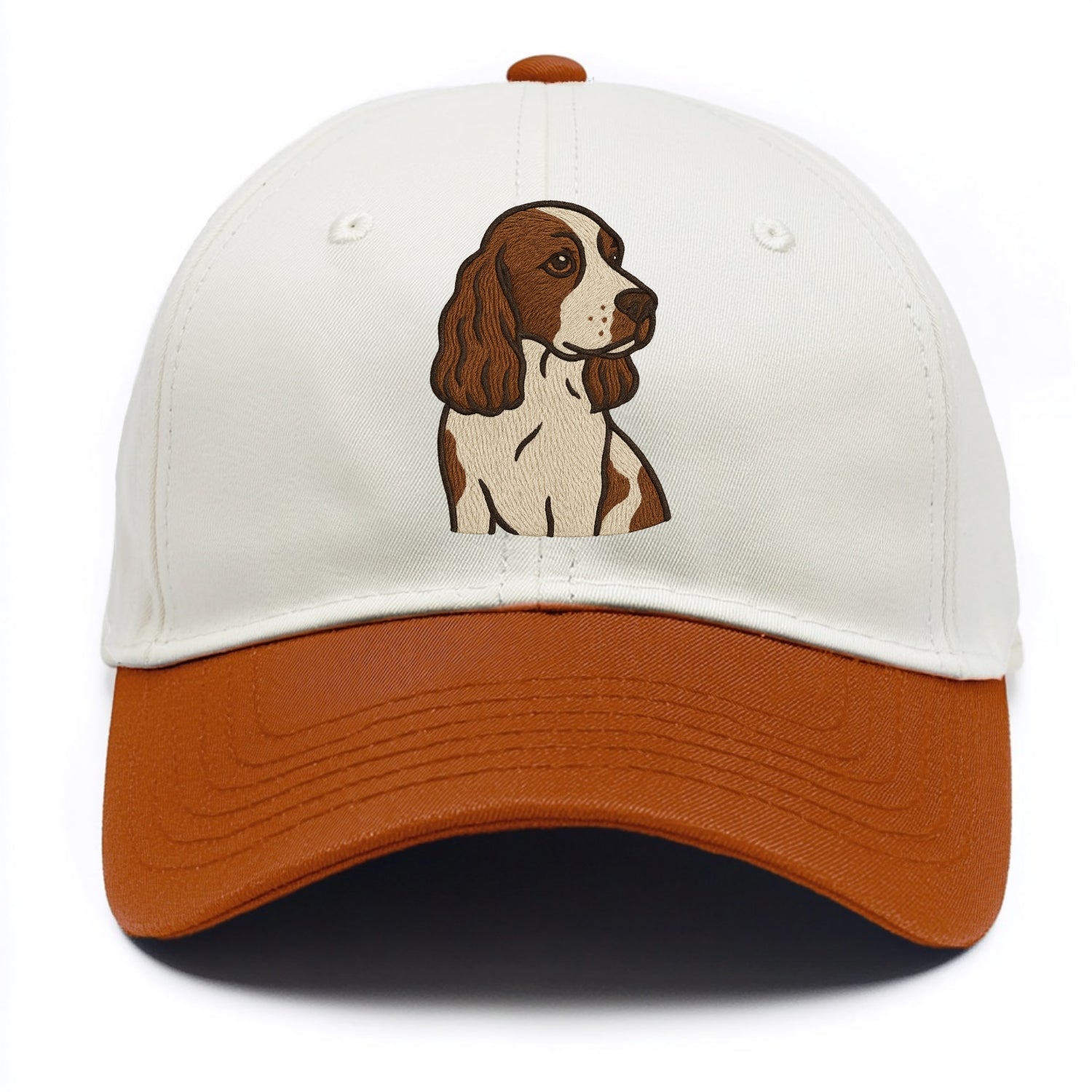 English Cocker Spaniel - Liver and white embroidered design - Two Tone Cap - Orange
