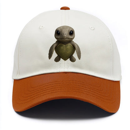 Baby Olive Ridley Turtle - olive green shell, heart-shaped carapace, bright eyes, - Two Tone Cap - Orange