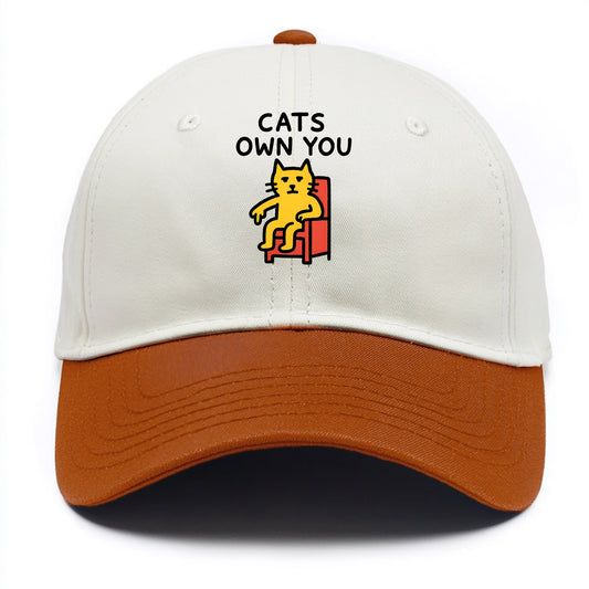 CATS OWN YOU | Cat on throne pointing down - Two Tone Cap - Orange