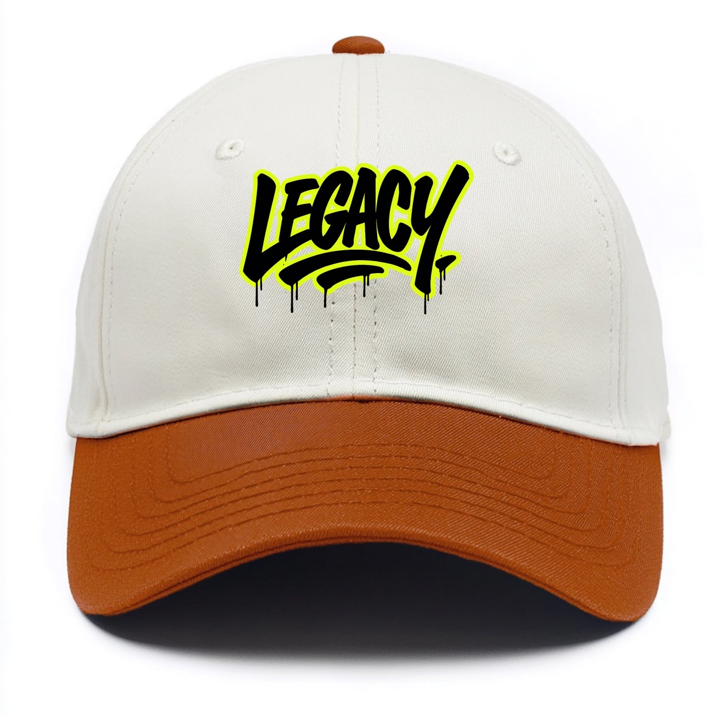 Bold typography design - "LEGACY" - what you leave behind, lasting impact - Two Tone Cap - Orange