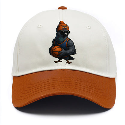 Manhattan Pigeon wearing Knicks beanie with skyline patch and wayfarer sunglasses - Two Tone Cap - Orange