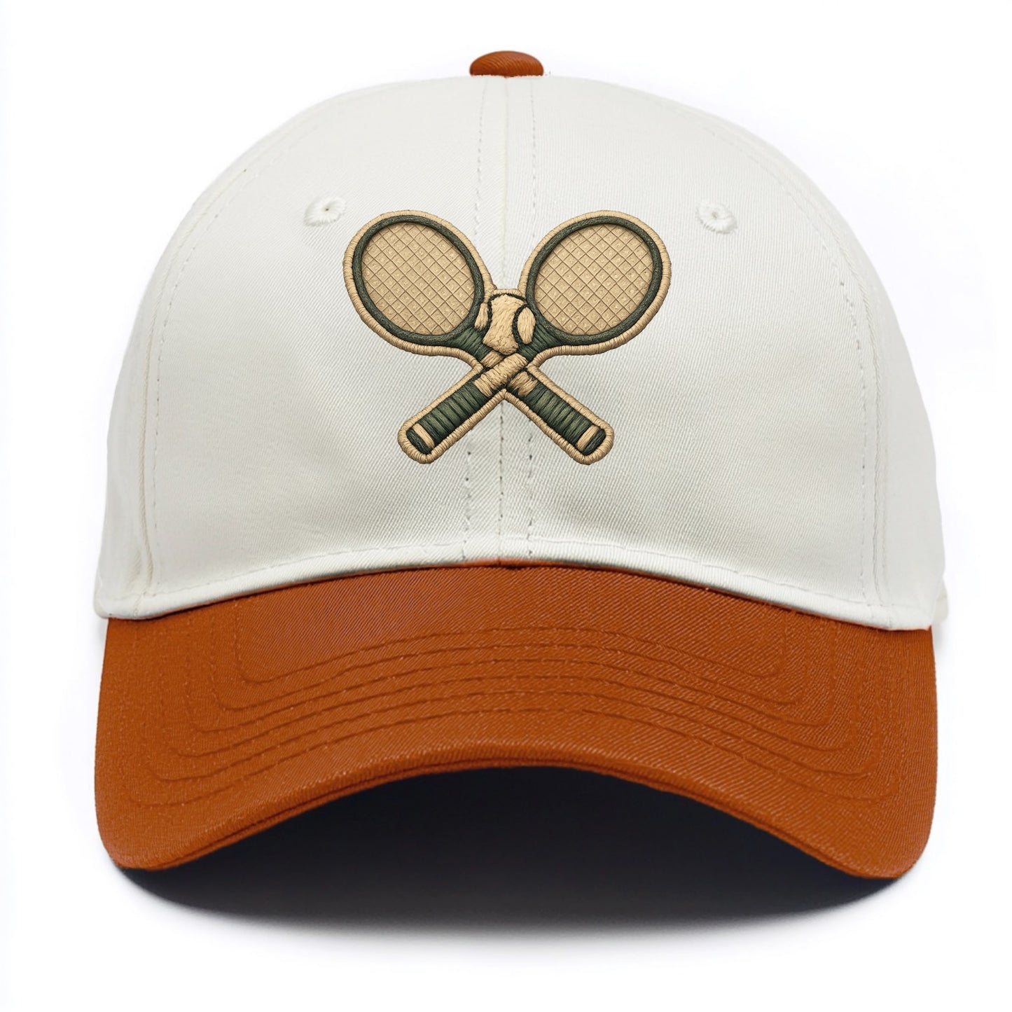 Embroidered patch design - TENNIS RACKET CROSSED - tennis rackets with ball in white - Two Tone Cap - Orange
