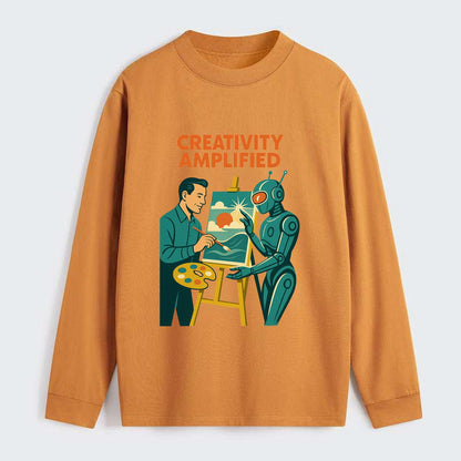 Artist and AI creating beautiful masterpiece together - "Creativity - Classic Long Sleeve Shirt - Orange