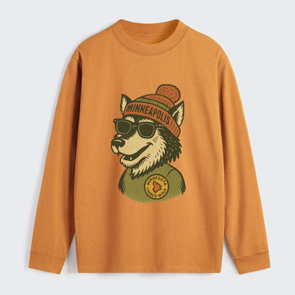 Minnesota Timber Wolf wearing Minneapolis beanie with pom pom and - Classic Long Sleeve Shirt - Orange