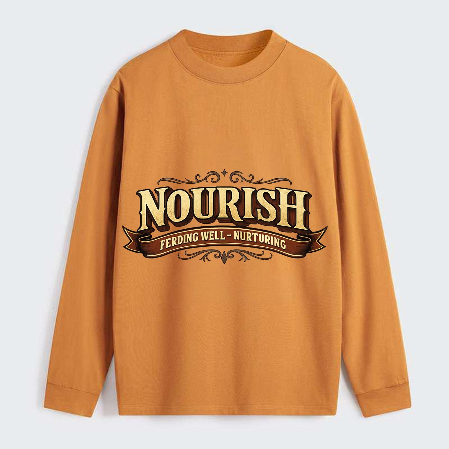 Bold typography design - "NOURISH" - feeding well, nurturing - Classic Long Sleeve Shirt - Orange