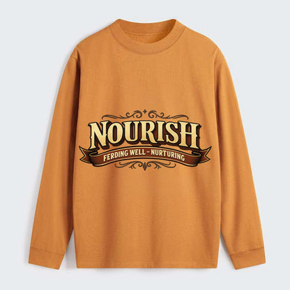 Bold typography design - "NOURISH" - feeding well, nurturing - Classic Long Sleeve Shirt - Orange