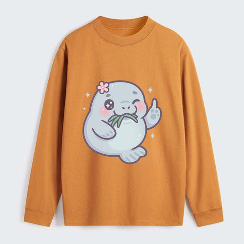 chubby manatee munching on seagrass, one flipper raised with sass - Classic Long Sleeve Shirt