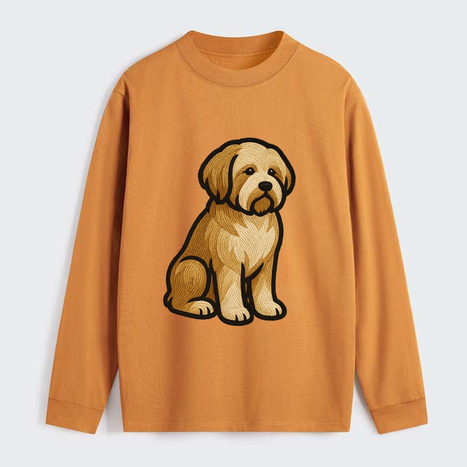 Tibetan Terrier - Gold and white embroidered sitting pose - Classic Long Sleeve Shirt - Orange