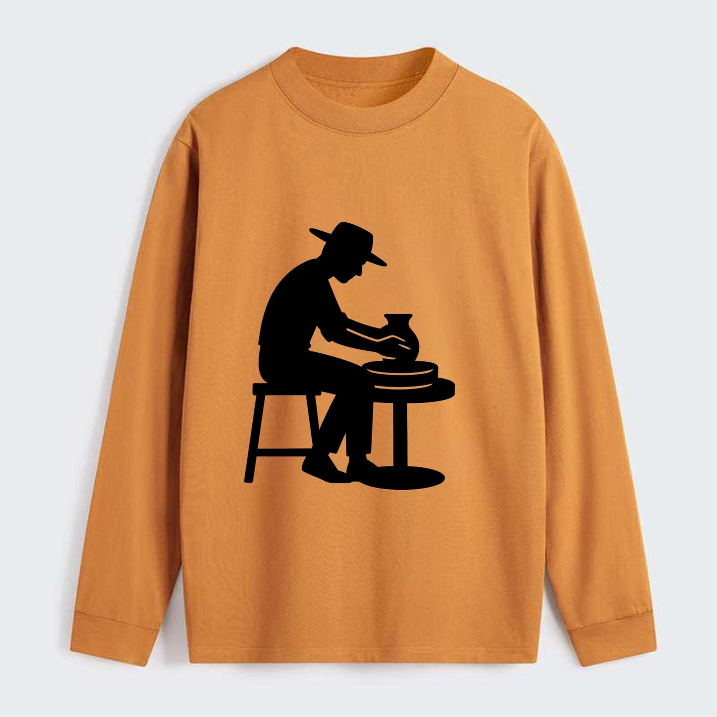Potter shaping clay on wheel - Classic Long Sleeve Shirt - Orange