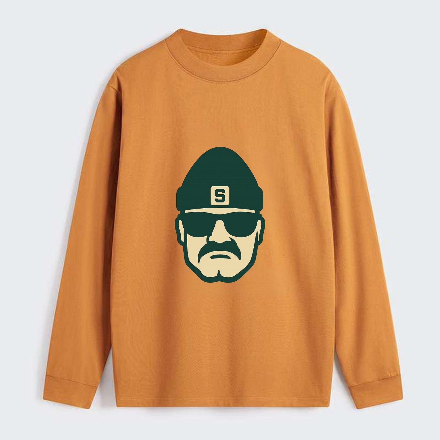 East Lansing Spartan wearing Michigan State beanie with S patch - Classic Long Sleeve Shirt - Orange