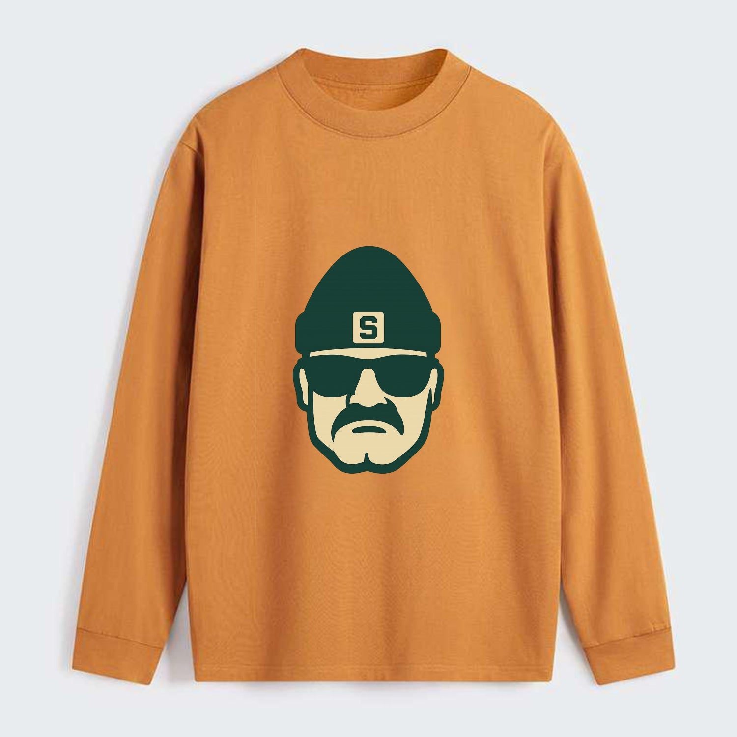 East Lansing Spartan wearing Michigan State beanie with S patch - Classic Long Sleeve Shirt - Orange