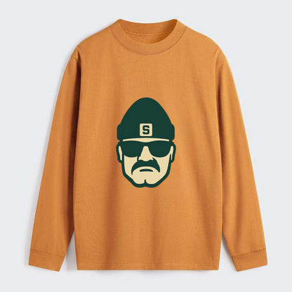 East Lansing Spartan wearing Michigan State beanie with S patch - Classic Long Sleeve Shirt - Orange