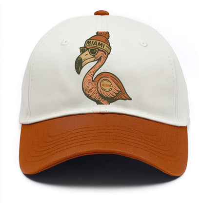 Miami Flamingo wearing Miami beanie with pom pom and wayfarer sunglasses - Two Tone Cap - Orange