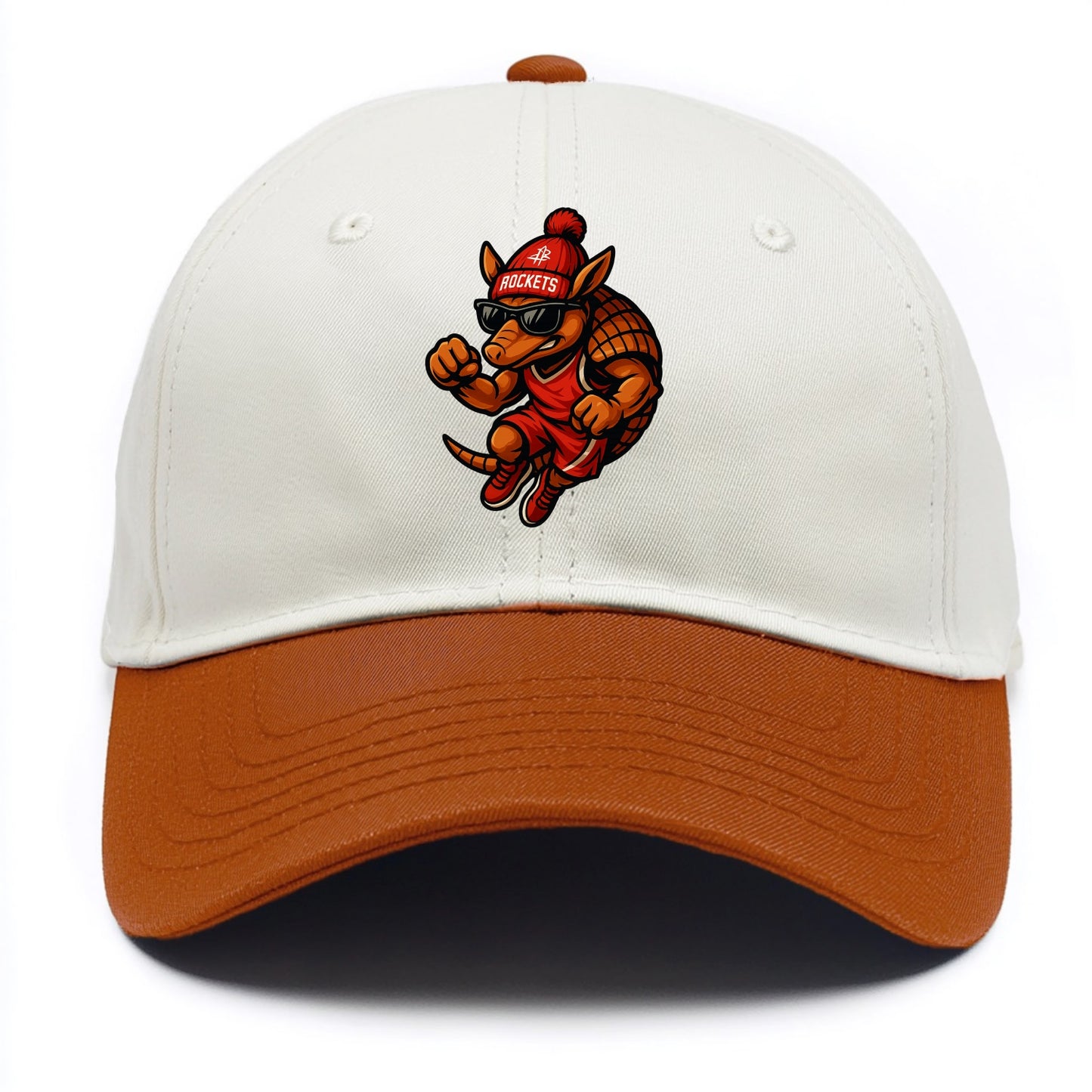 Houston Armadillo wearing Rockets red and silver beanie with rocket ship and - Two Tone Cap - Orange