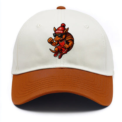 Houston Armadillo wearing Rockets red and silver beanie with rocket ship and - Two Tone Cap - Orange