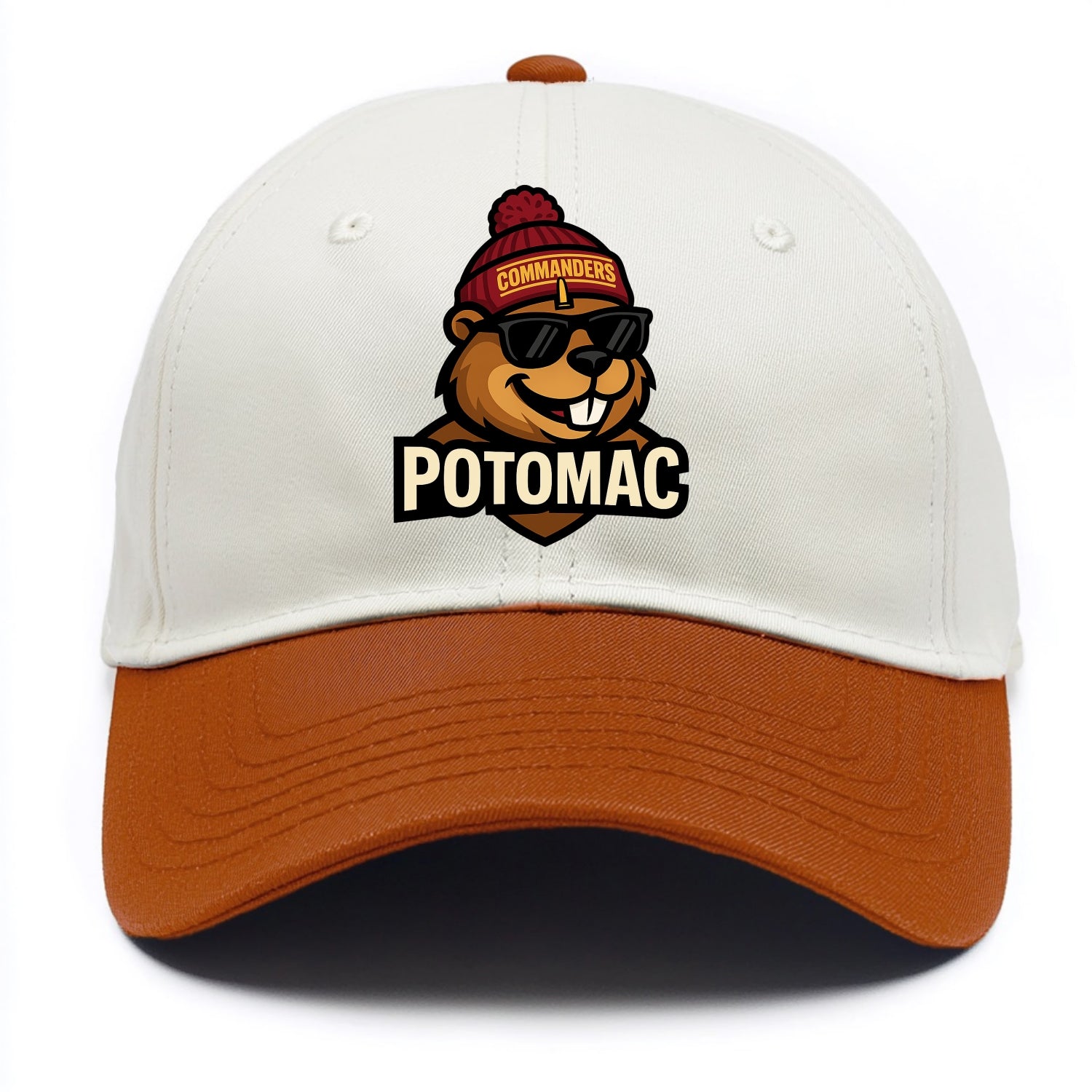 Potomac Beaver wearing Commanders beanie with monument patch and wayfarer sunglasses - Two Tone Cap - Orange