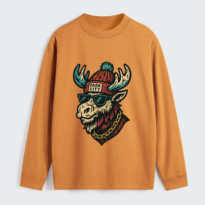 Park City Moose wearing Park City beanie with pom pom and wayfarer - Classic Long Sleeve Shirt - Orange