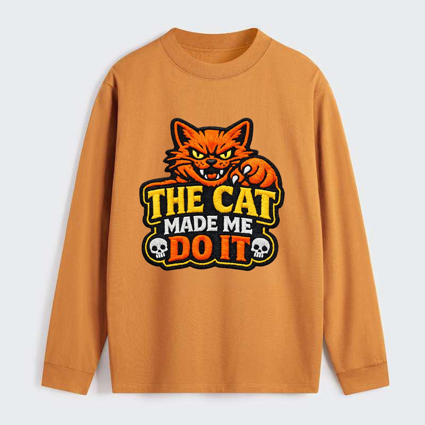 THE CAT MADE ME DO IT - mischievous cat in orange , blame the cat - Classic Long Sleeve Shirt - Orange