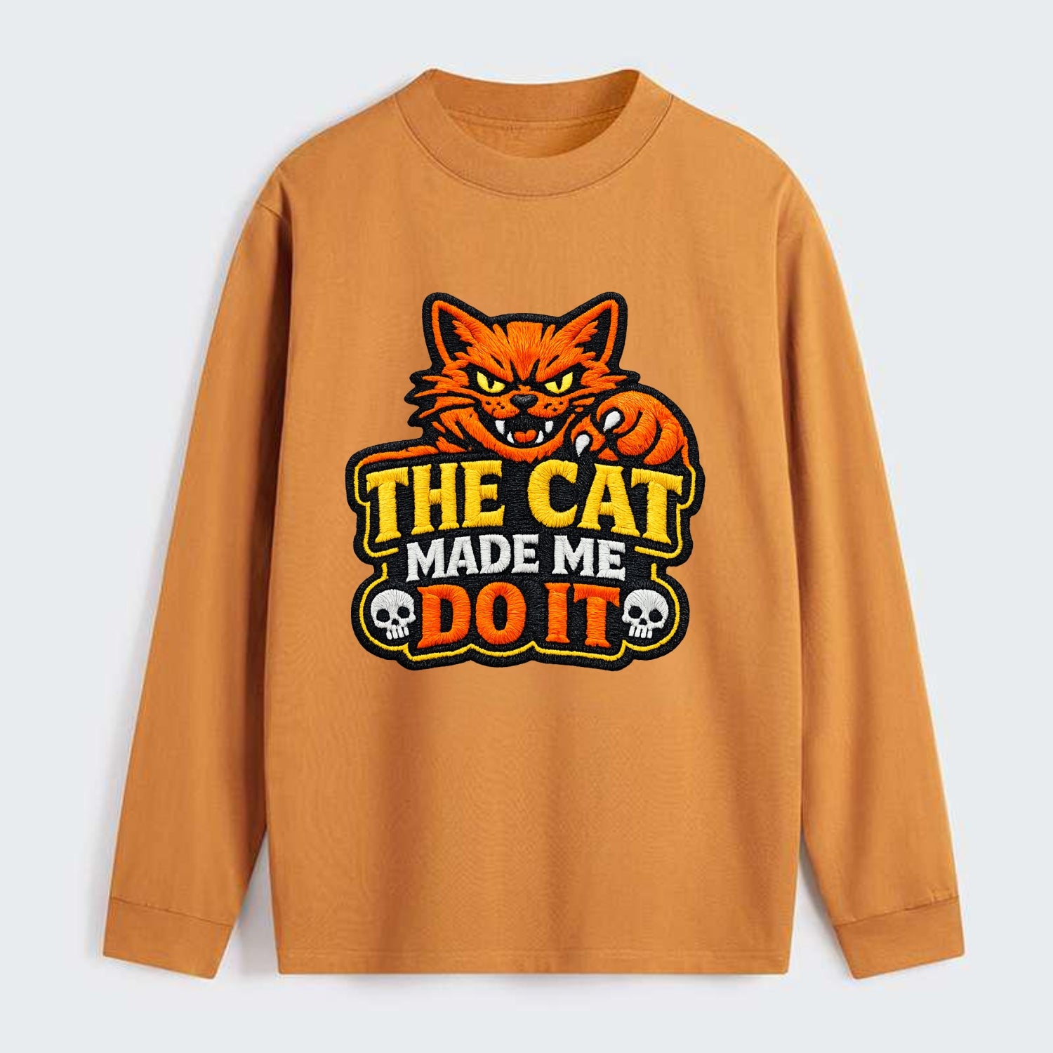 THE CAT MADE ME DO IT - mischievous cat in orange , blame the cat - Classic Long Sleeve Shirt - Orange
