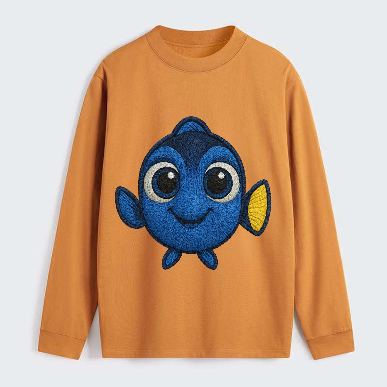 Baby Blue Tang - bright blue with yellow tail, big eyes, front-facing, - Classic Long Sleeve Shirt - Orange