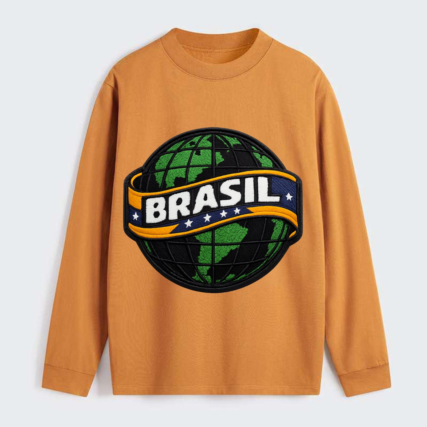 BRAZILIAN FLAG GLOBE - green globe with banner in green yellow blue , - Classic Long Sleeve Shirt - Orange
