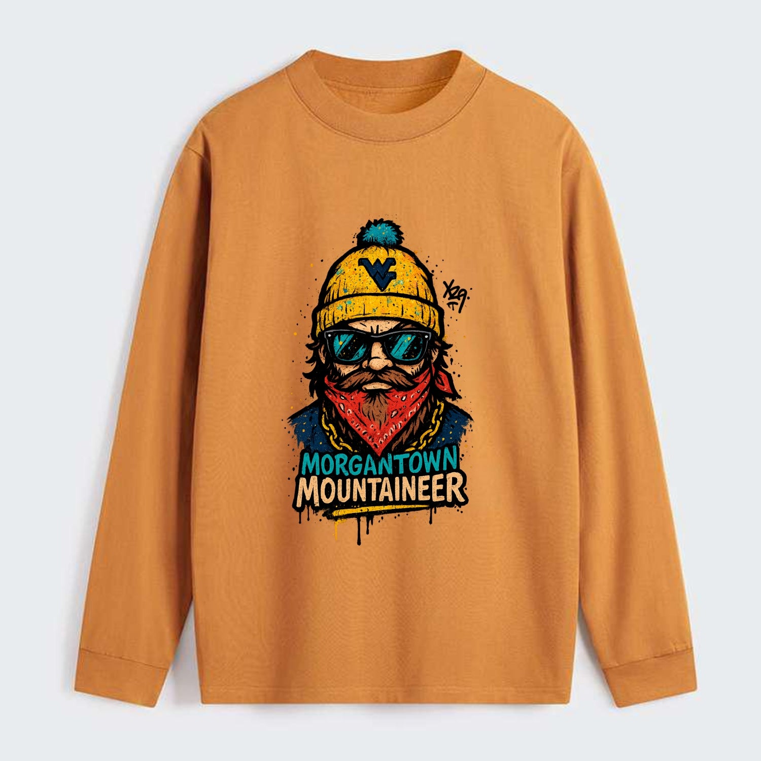 Morgantown Mountaineer wearing West Virginia beanie with WV patch - Classic Long Sleeve Shirt - Orange