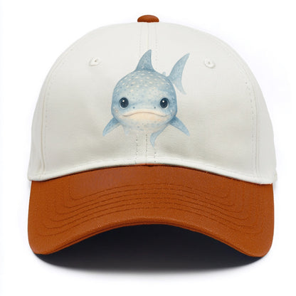 Baby Whale Shark - spotted blue-gray, wide mouth closed, tiny eyes, front-facing, - Two Tone Cap - Orange