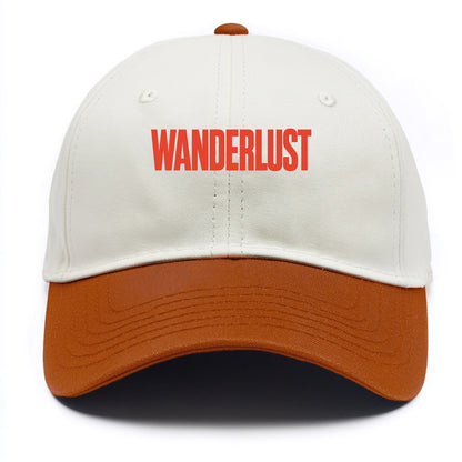 Bold typography design - "WANDERLUST" - desire to travel, explore the world - Two Tone Cap - Orange