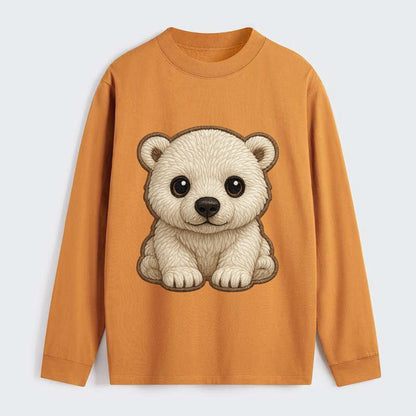 Baby Polar Bear Cub - white fluffy, black nose, dark curious eyes, - Classic Long Sleeve Shirt - Orange
