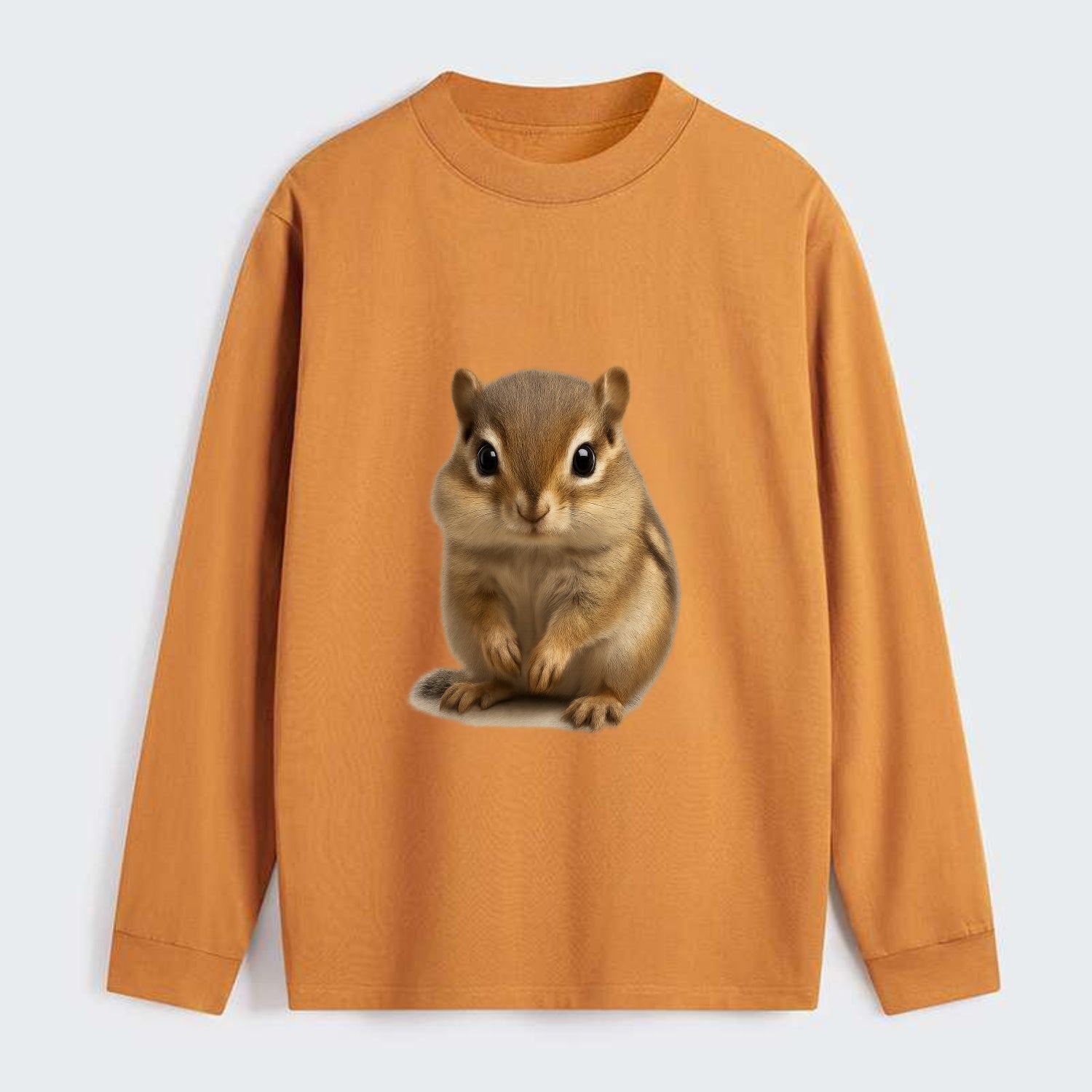Baby Chipmunk - striped back, cheek pouches, tiny paws, bright eyes, - Classic Long Sleeve Shirt - Orange