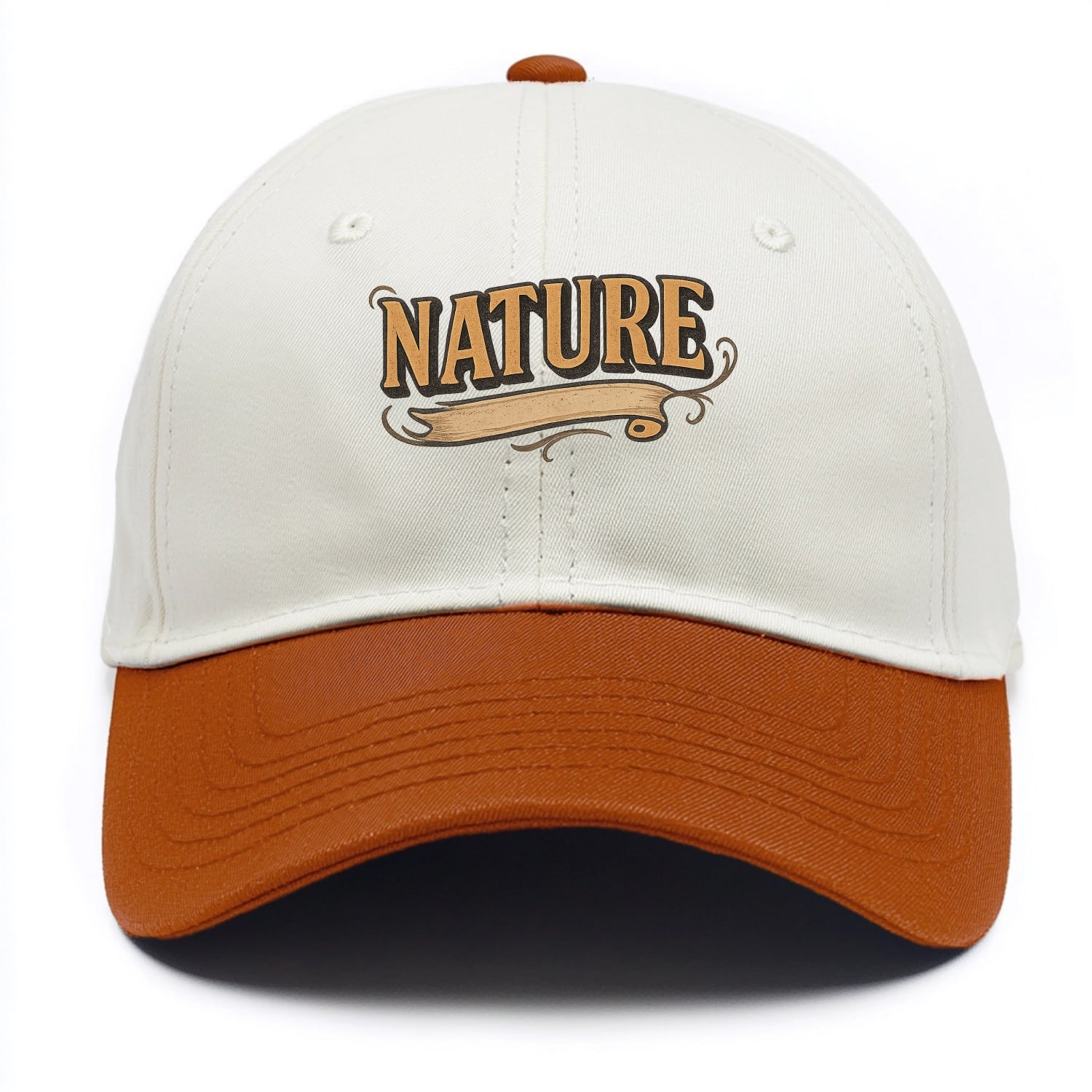 Bold typography design - "NATURE" - natural world, organic - Two Tone Cap - Orange