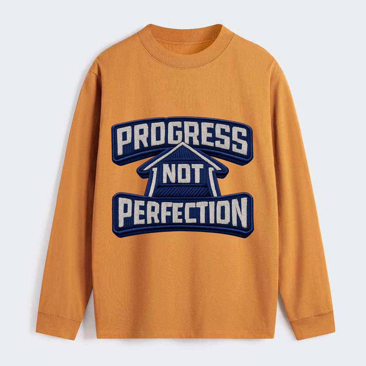 PROGRESS NOT PERFECTION - arrow with text in blue , growth mindset - Classic Long Sleeve Shirt - Orange