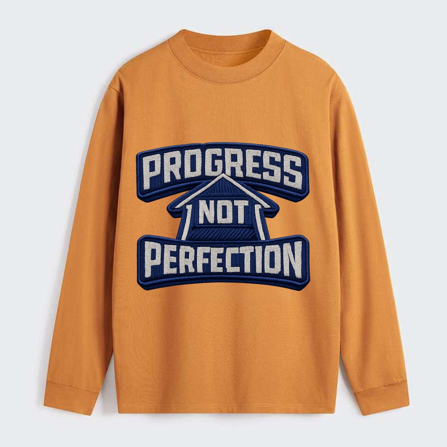 PROGRESS NOT PERFECTION - arrow with text in blue , growth mindset - Classic Long Sleeve Shirt - Orange