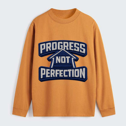 PROGRESS NOT PERFECTION - arrow with text in blue , growth mindset - Classic Long Sleeve Shirt - Orange