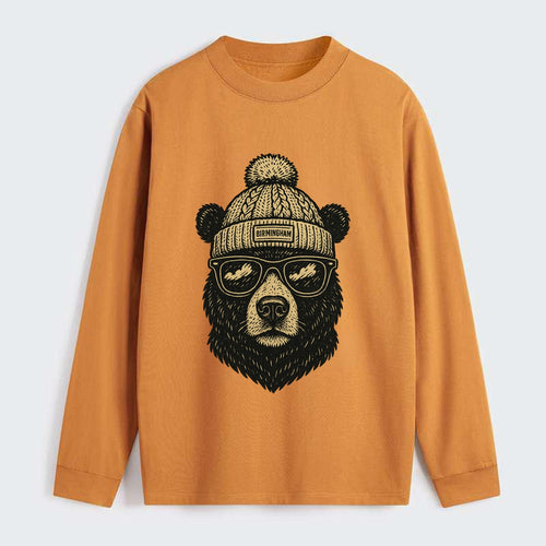 Alabama Black Bear wearing Birmingham beanie with pom pom and wayfarer - Classic Long Sleeve Shirt
