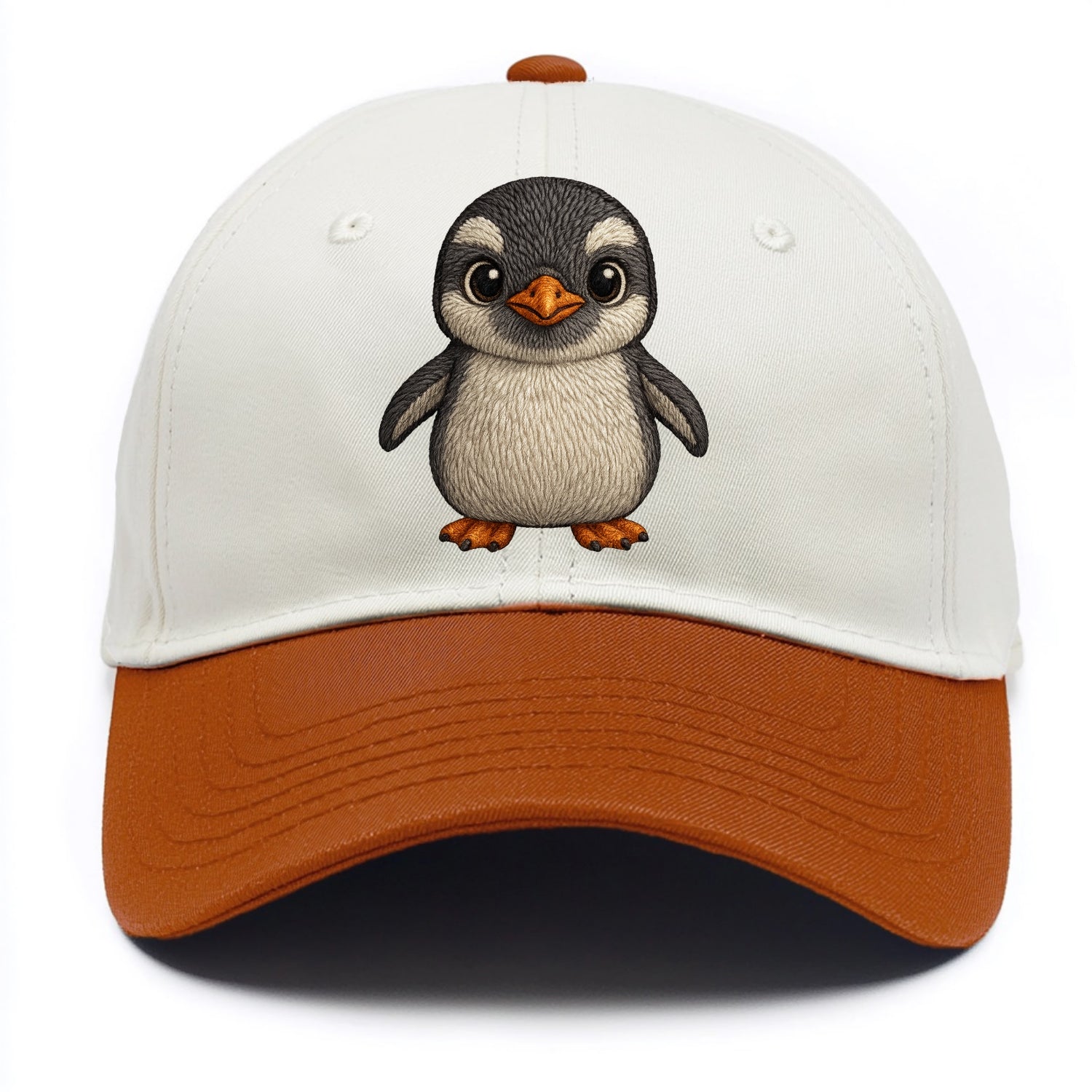 Baby Gentoo Penguin - orange beak, white cap, bright eyes, front-facing, energetic - Two Tone Cap - Orange