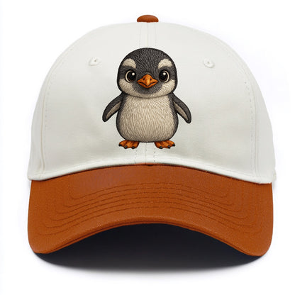 Baby Gentoo Penguin - orange beak, white cap, bright eyes, front-facing, energetic - Two Tone Cap - Orange