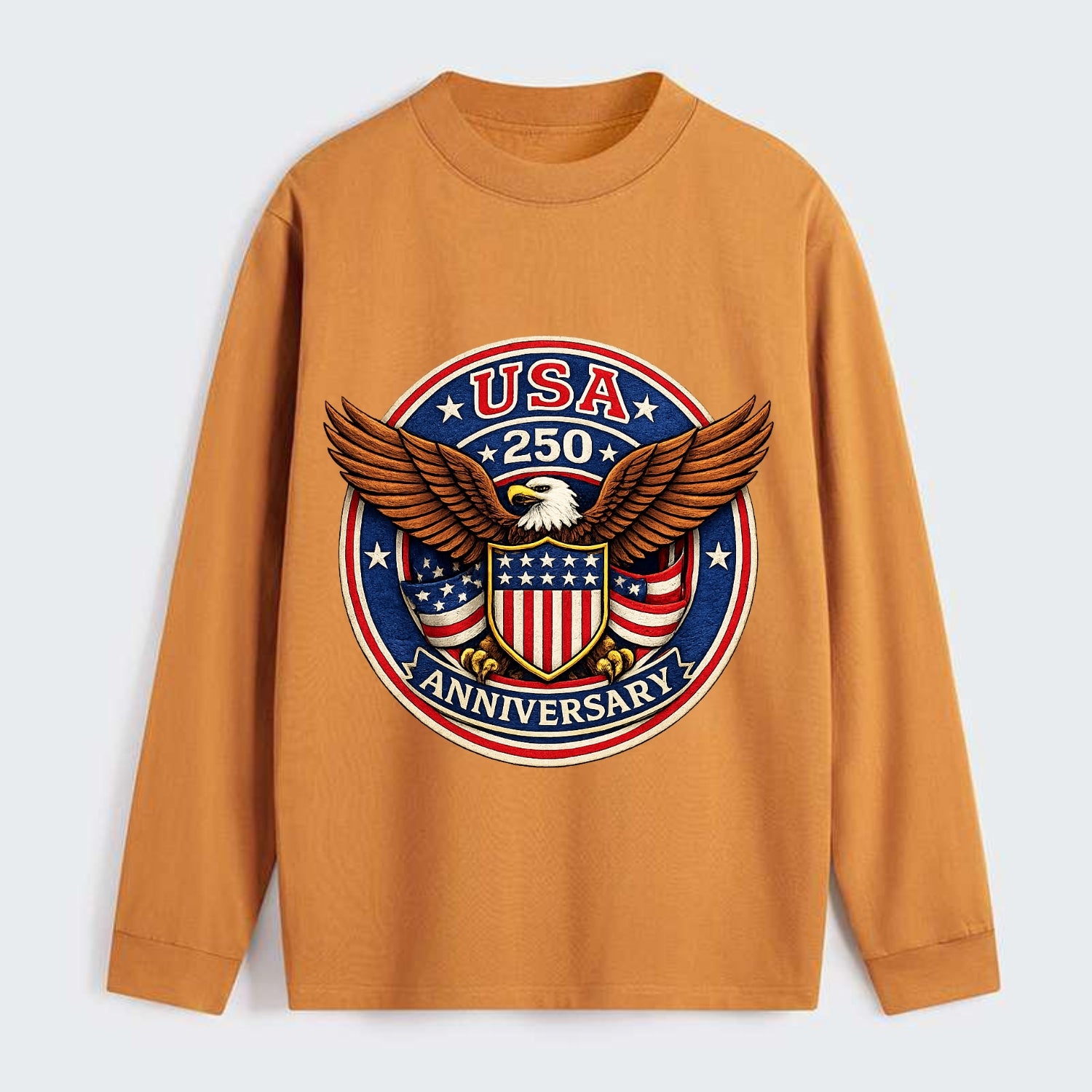 Usa 250 Anniversary Eagle Shield Emblem - Classic Long Sleeve Shirt - Orange