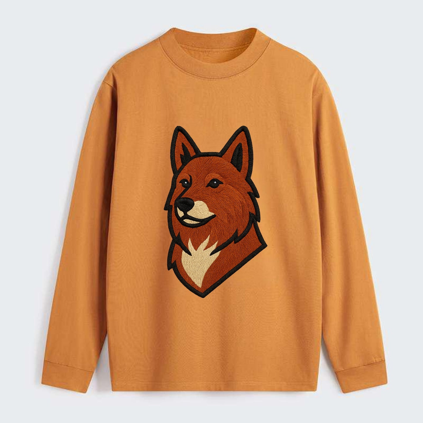 Finnish Spitz - Fox-red pointed ears embroidered pose - Classic Long Sleeve Shirt - Orange
