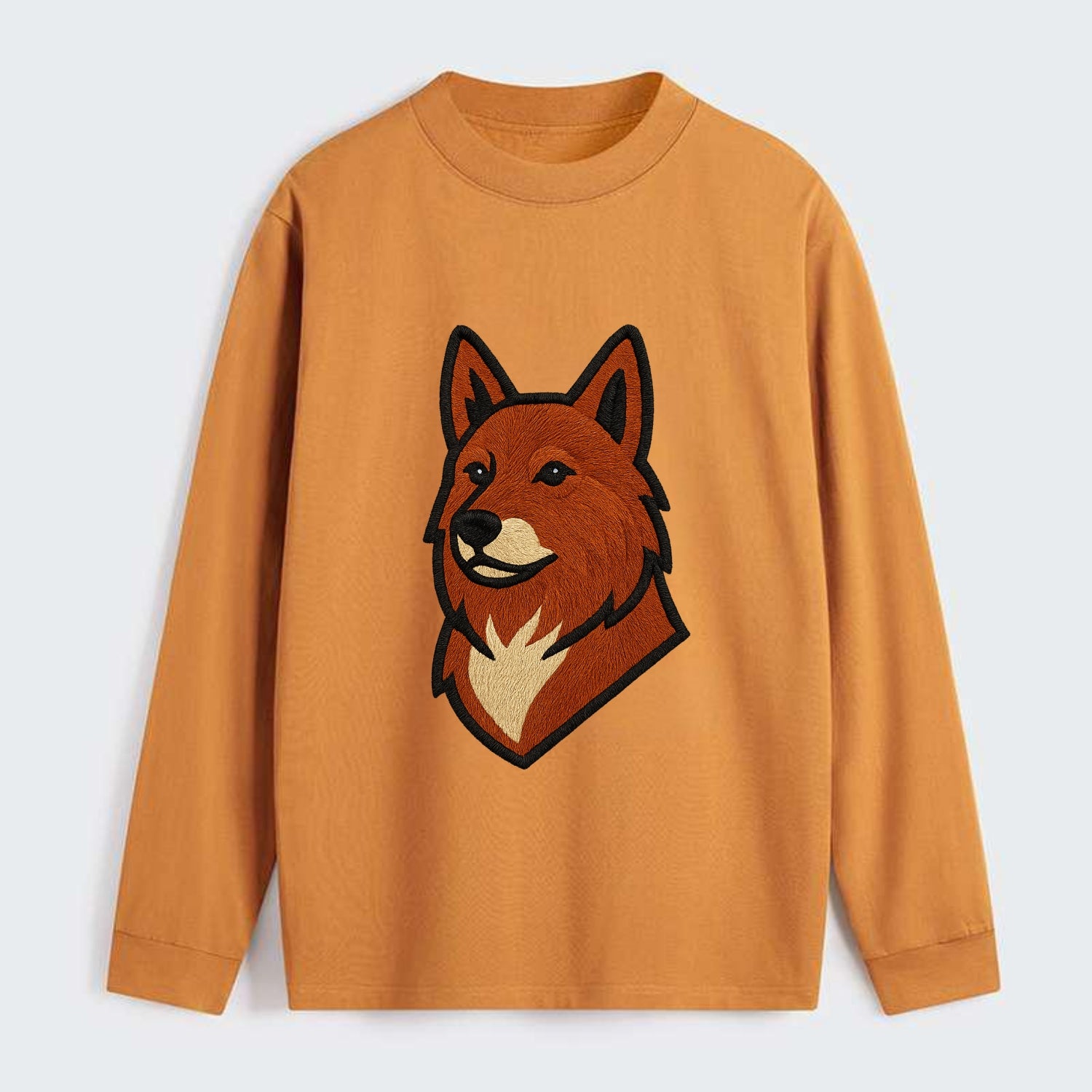 Finnish Spitz - Fox-red pointed ears embroidered pose - Classic Long Sleeve Shirt - Orange