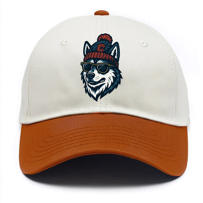 Storrs Husky wearing UConn beanie with C patch - Two Tone Cap - Orange