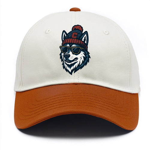 Storrs Husky wearing UConn beanie with C patch - Two Tone Cap