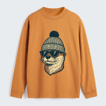 Grand Rapids River Otter wearing Grand Rapids beanie with pom pom and - Classic Long Sleeve Shirt - Orange