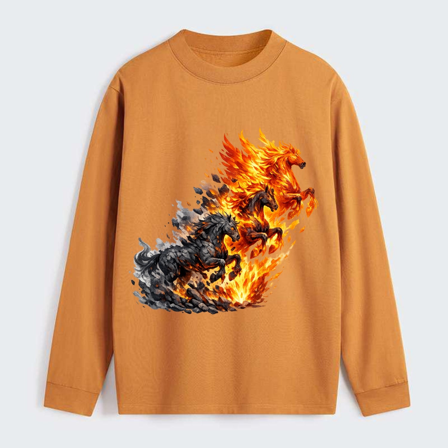 INFERNO STALLION | Horse made entirely of living flames | Blazing mane - Classic Long Sleeve Shirt - Orange